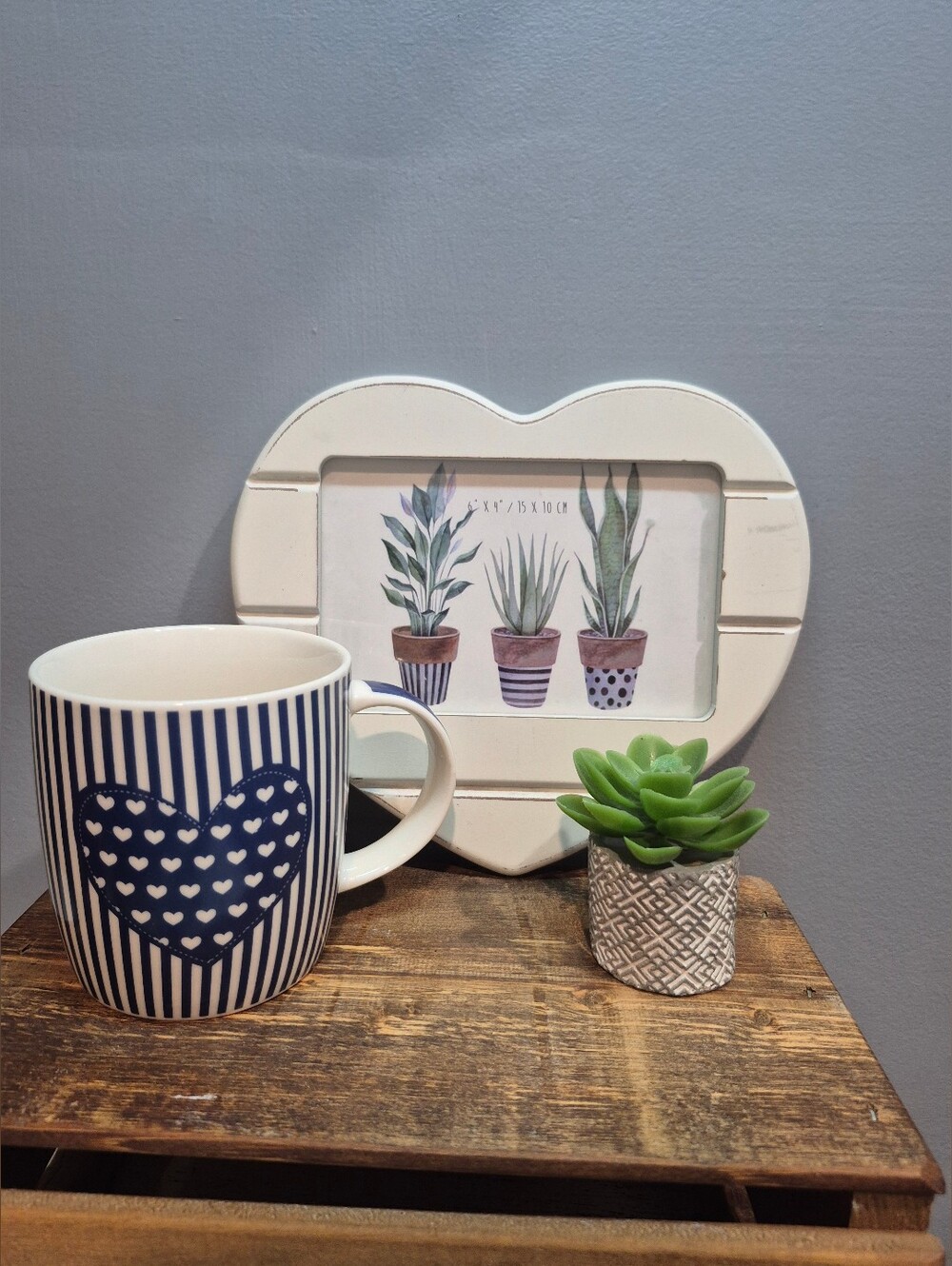 3 Pc Home Decor Set Casa Signature Heart Mug, Photo Frame & Succulent